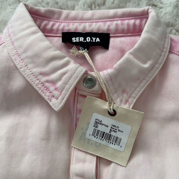 SER.O.YA Mariel Denim Button-Front Shirt Jacket Pink Size M - Picture 8 of 15